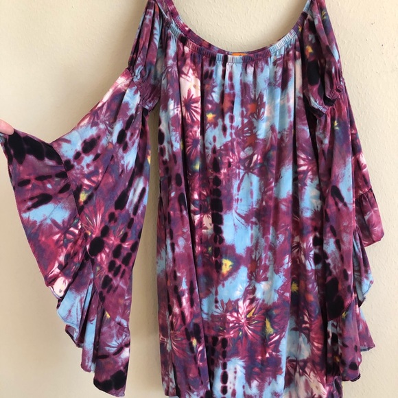 Tie-dye bell sleeve off the shoulder dress - Picture 2 of 4